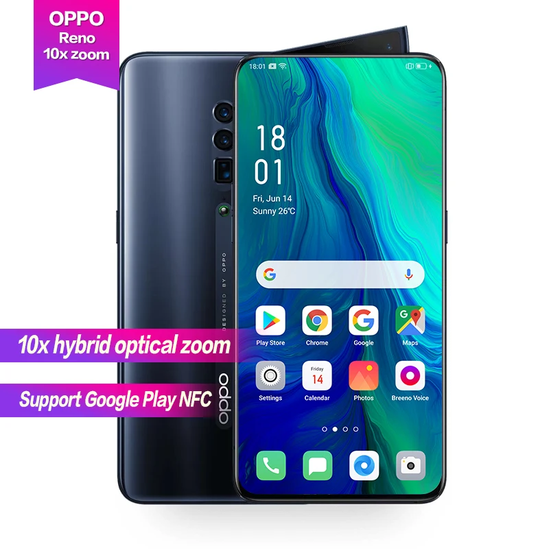 OPPO Reno 10X оптический зум Поддержка Google Play NFC глобальная ПЗУ 8 Гб 256 ГБ 48мп камера Восьмиядерный 6,6 "полный экран VOOC Быстрая зарядка