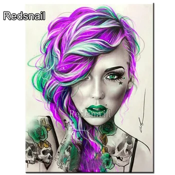 

5D diamond painting authoritarianism tattoo skull girl lady full diamond cross stitch artistic portrait 3D paint diamond TT1956