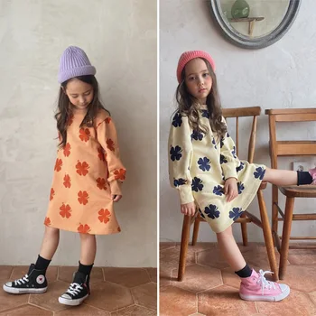 

2020 new hot INS tide brand children's clothes girls long-sleeved dress autumn kids clothes Knee-Length Floral girls dress