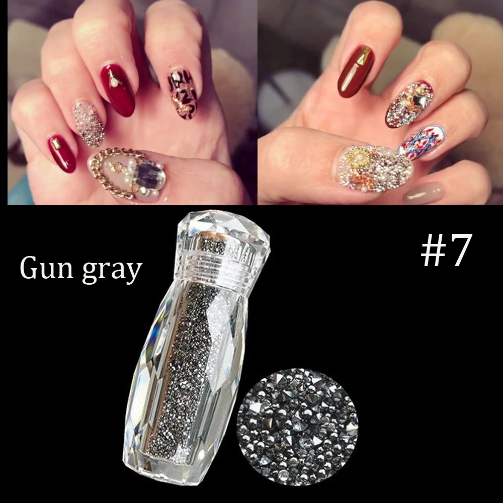Gun 10 цветов, 1 коробка, бусины для ногтей, аксессуары, японские бусины для ногтей, кристаллы, бусины 1,2-1,3 мм, стеклянные микро Стразы SS-Mini beads - Цвет: Gun