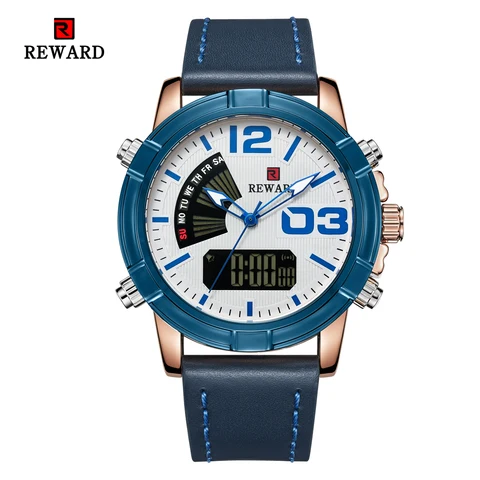 Mens Quartz Dual Movement Date Dual Display Military Sports Watch Mountaineering Waterproof Wristwatch Mens Clock RD63092M