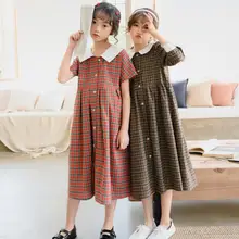 12, 21 Размер, 110 до 165 см, детские платья г. Модный стиль, весенне-Летнее Платье До Колена Для девочек повседневные платья с отворотами для девочек