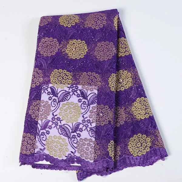 Горячая африканская кружевная ткань высокого качества вышивка кружева нигерийское Тюлевое кружево ткань с камнями для женщин вечерние платья - Цвет: purple