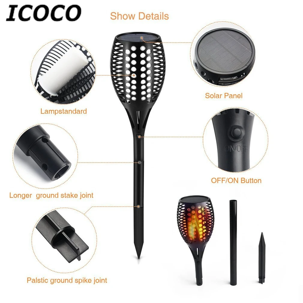 96 LED Solar Flickering Flame Torch Night Light Porch Lamp+Ground Stake Pathways Yard Garden Decor Waterproof IP65 New