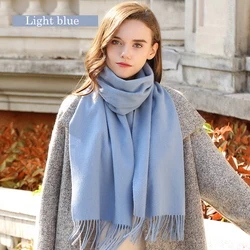 Luxurious 100% Wool Winter Scarf - Fashionable Women's Cashmere Poncho Wrap (13Light blue)