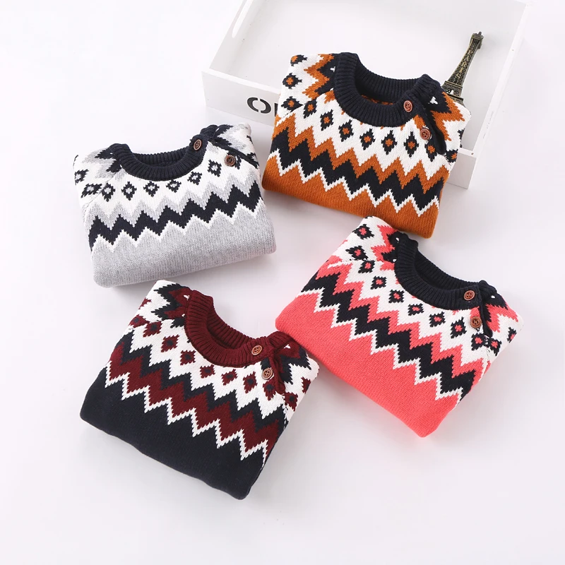 Boys sweater spring and autumn new girls clothes wear geometric cotton knitted baby pullover sweater