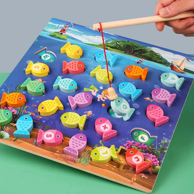 Game-Toys Puzzle Magnet-Fishing Wood Baby Kids Children 3d Fun for Gifts Educational