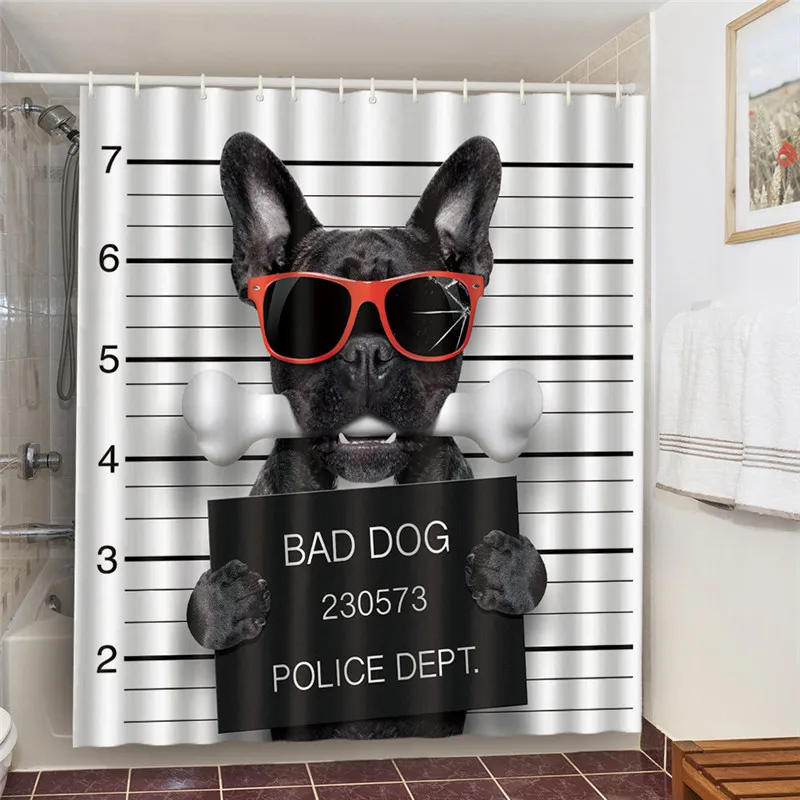 Polyester Black/White 0.5 x 180 x 180 cm Spirella Bad Dog Pug Shower Curtain 