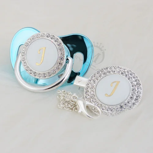 BLING silver bling pacifier and pacifier clip set name Initials letter J unique BPA free dummy bling baby shower gift LJ-1 - Цвет: LJ-10-1   6-18M