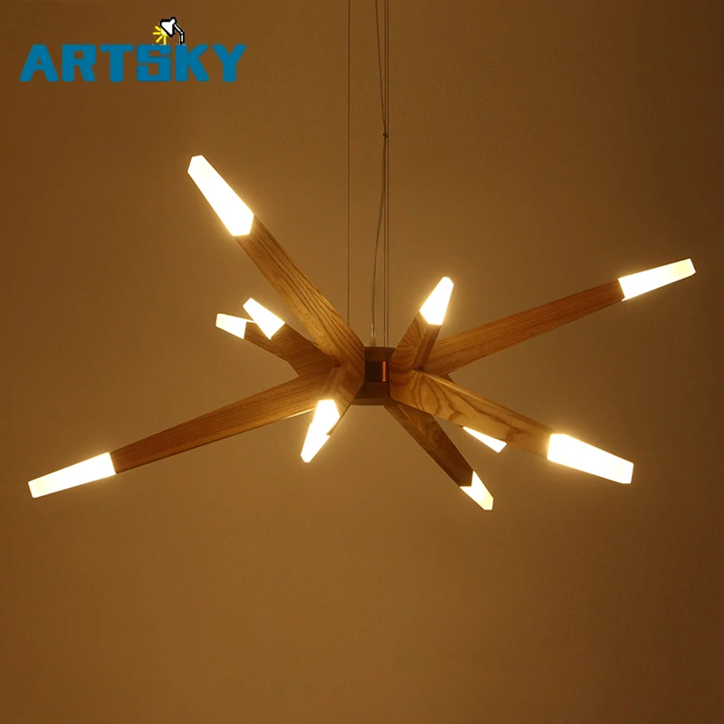 

Art Deco Modern LED Wooden Personality Chandelier for Living Room Bedroom Bar Decorative Lighting