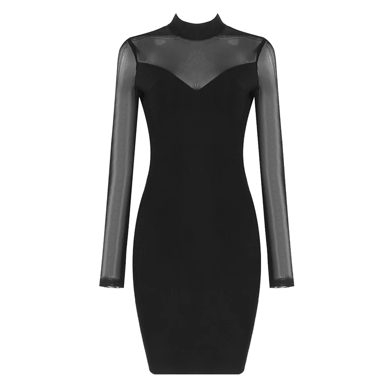 VC черное платье vestidos подарок на Рождество Сетчатое облегающее платье с длинными рукавами вечерние бандажные мини-платья знаменитостей - Цвет: Черный