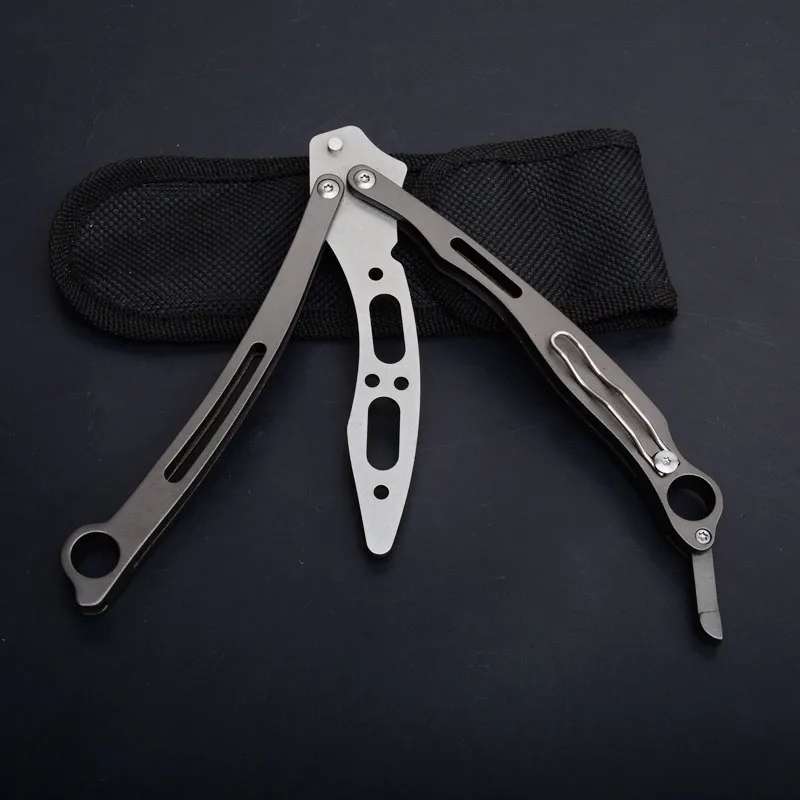 Curved workout 5cr15 Blade All steel handle folding knife training Butterfly arambit balisong titanium no blade cs go game tool
