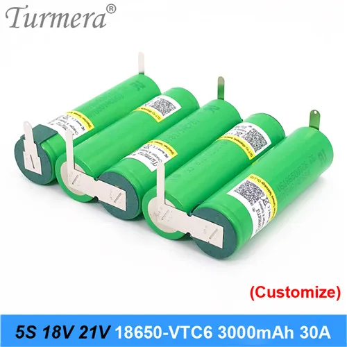 3S 4S 5s 6S 12,6 V 16,8 V 18V 25V 18650 аккумулятор US18650VTC6 3000mAh 600mAh 30A для шуры шуруповерт батареи(настройка - Цвет: 5S-21V-C6-H-01