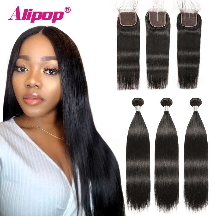 Alipop Hair Straight Hair Bundles With Closure Peruvian Hair 3