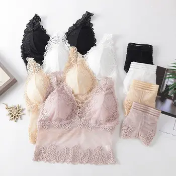 

New Women Underwear Push Up Bra Sexy Bras Feminine Sense Hollow Lace Bralette Backless Wire Free Bra Set Underwear Panty Set