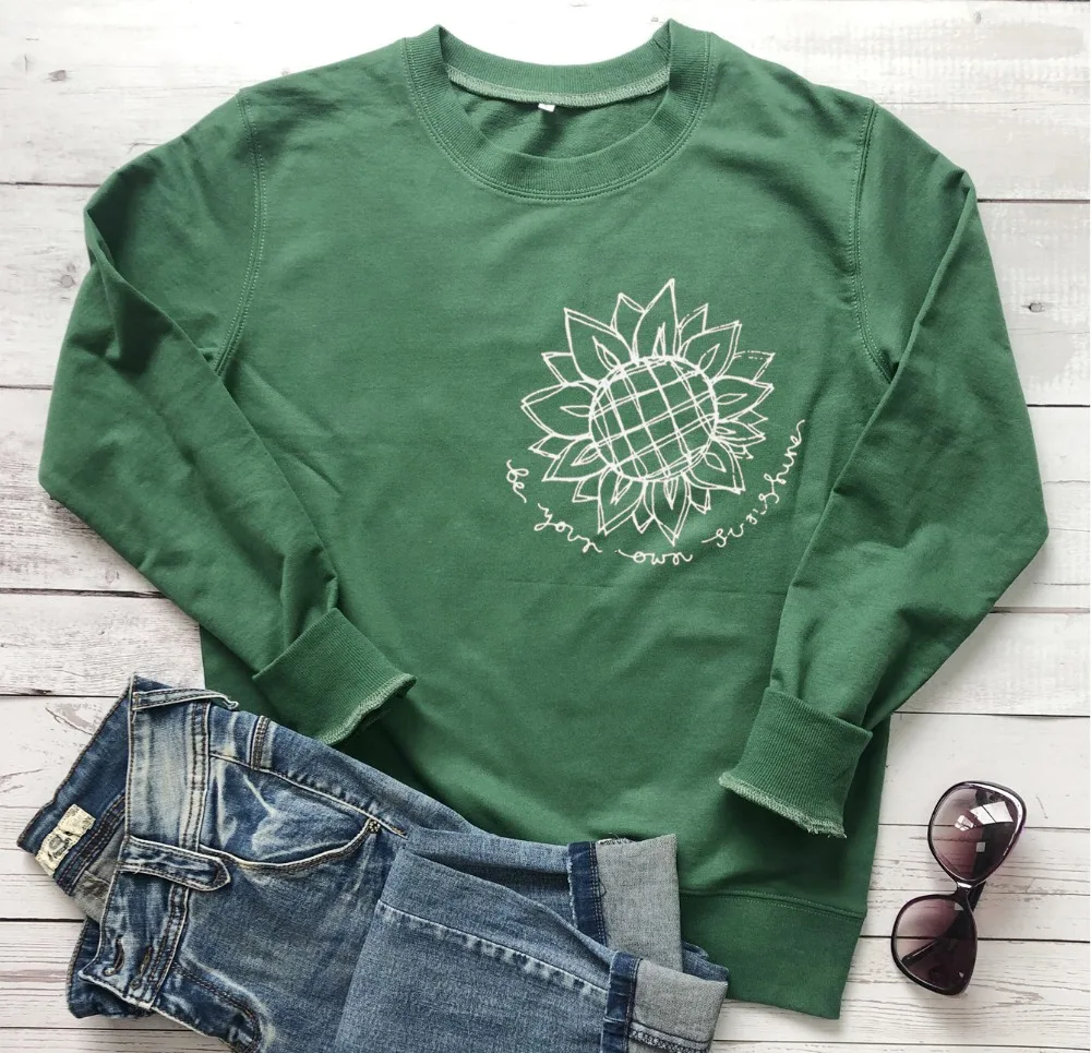 Be Your Own Sunshine свитер с круглым вырезом и подсолнухами, с карманами, с принтом, толстовки, Женский пуловер, джемперы, осенние наряды, топы, Прямая поставка