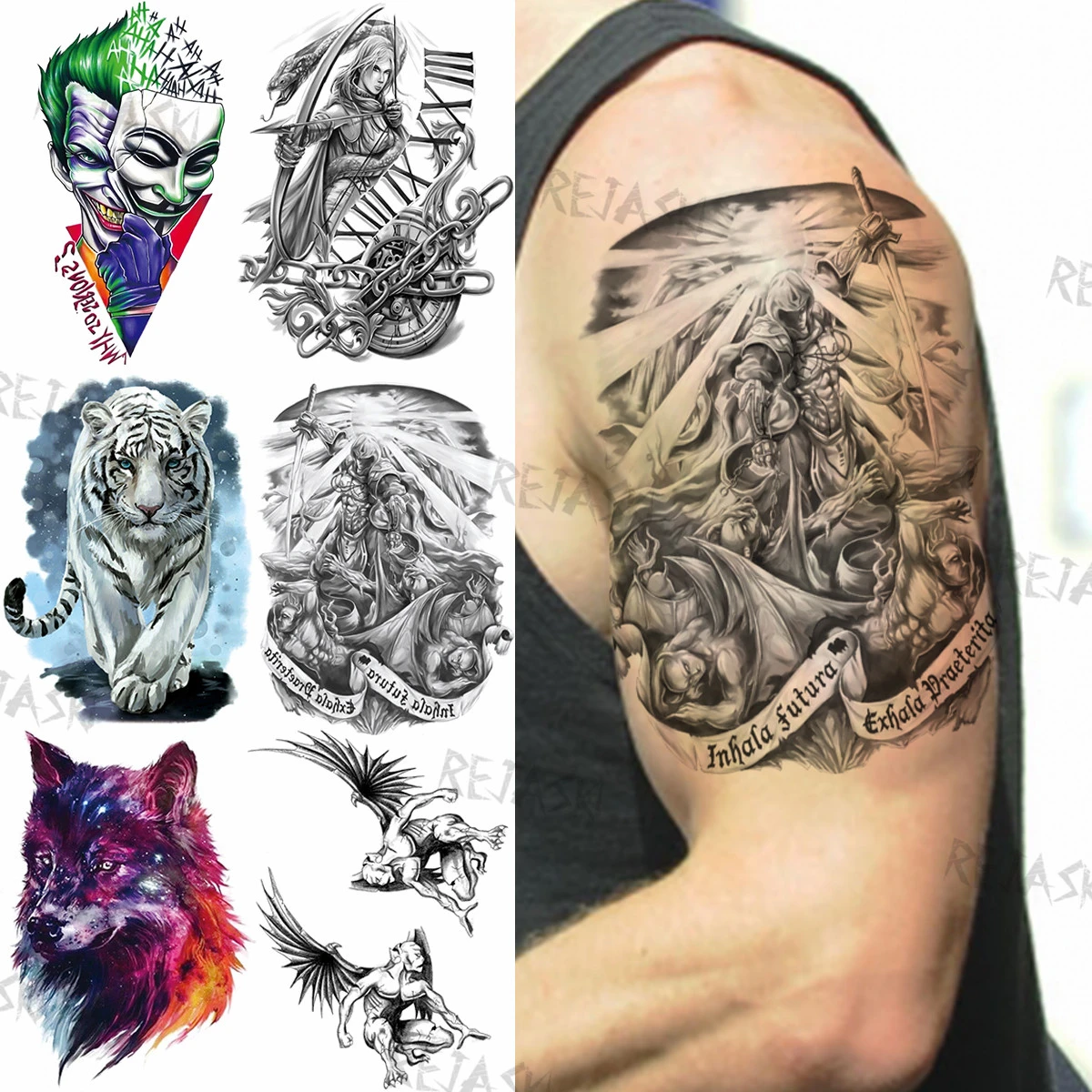 3d Samurai Fighting Fake Tattoo Sticker For Men Women Adult Seto Clown Chain Temporary Tattoo Realistic Waterproof Tatoo Armband Temporary Tattoos Aliexpress