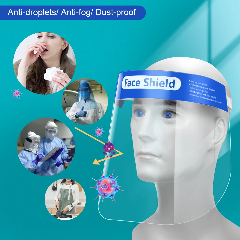 

10PCS Adjustable Transparent Face Shield Safty Splash-proof Light Weight Full Face Mask Anti-Fog Anti-Droplets Hat Face Shield