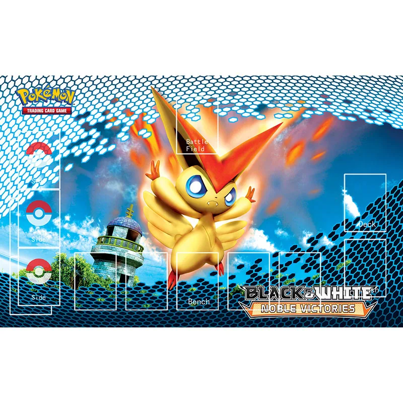 

Playmat Victini Japan Anime Pokemon Trading Card Game Toys Noble Victories PTCG Accessories Mat Pad Foam Rubber