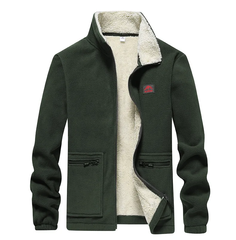 4XL, осенне-зимняя шерстяная флисовая куртка, Мужская, плюс бархат, толстый кардиган, теплое флисовое пальто, подкладка, для походов, рыбалки, спорта, улицы, куртки
