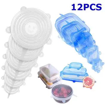 

6/12Pcs Kitchen Reusable Silicone Strecth Lids Universal Bowl Pot Pan Lid Silicone Food Cap Fresh Keeper Extensible Magic Lids