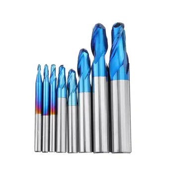 

8PCS HRC55 Tungsten Carbide Ball Nose End Mill Set R1-R6 Milling Cutter CNC Router Bits for Metal Woodworking Tools