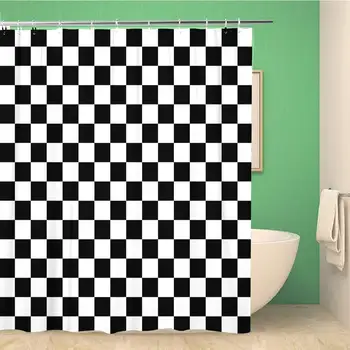 

Bathroom Shower Curtain Pattern Black and White Checkered Chessboard Check Parallel Abstract Polyester Fabric 60x72 inches