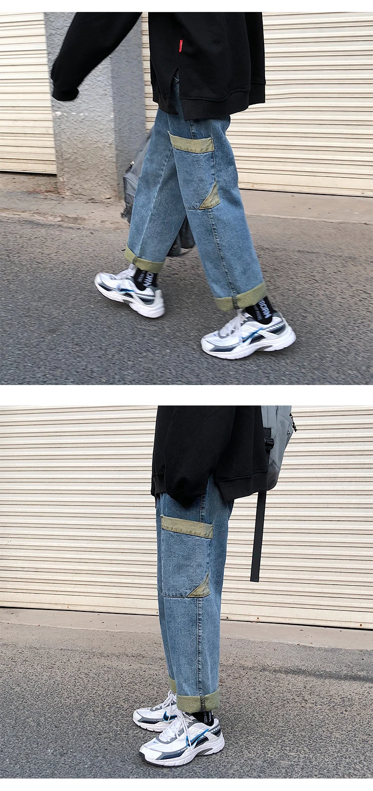 Men's Wash Cowboy Trousers Male Baggy Homme Cargo Pocket Jeans Blue Casual Pants Biker Denim Streetwear Hip Hop Straight Pants