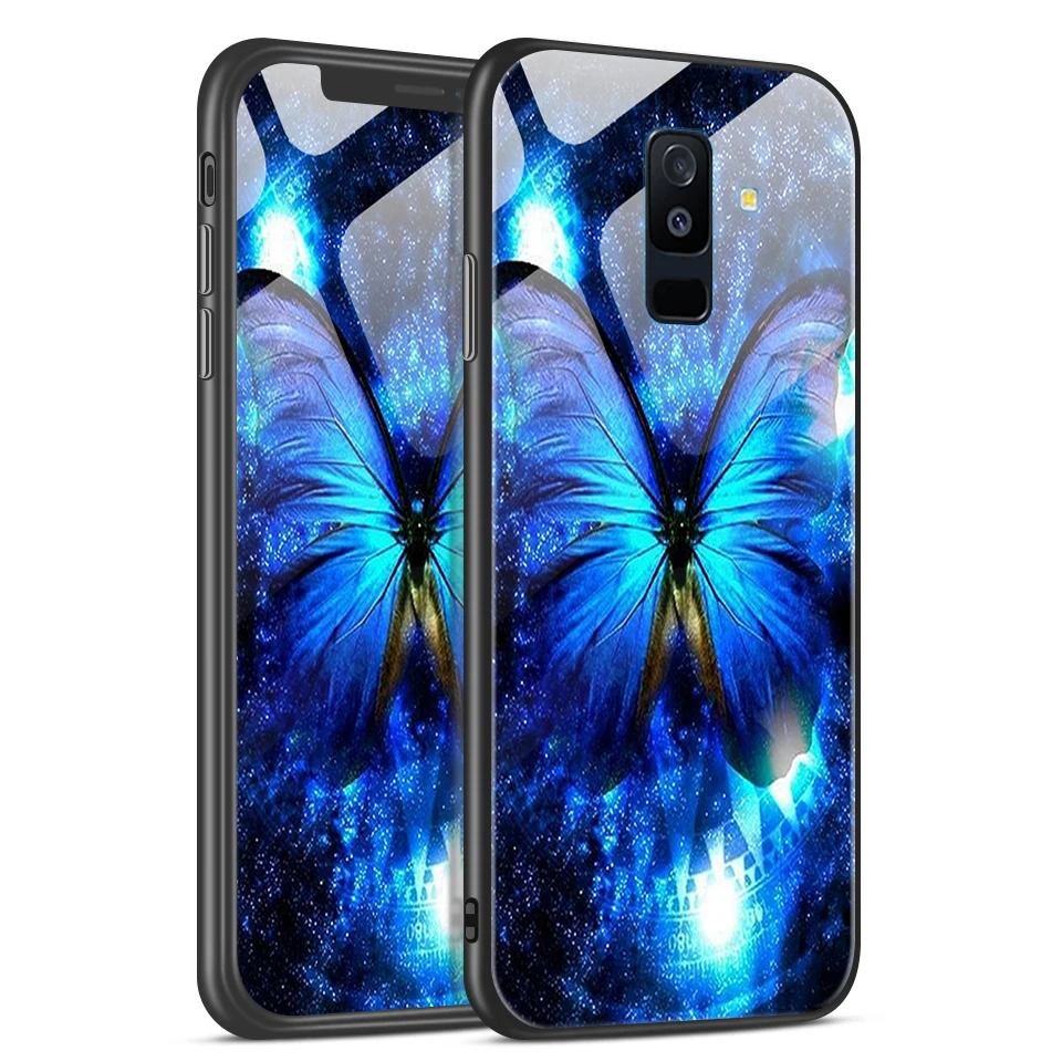 Для samsung Galaxy A6+ A8+ звездный узор из закаленного стекла жесткий чехол для Galaxy A6 A8 Plus полная защита ударопрочный корпус - Цвет: W199