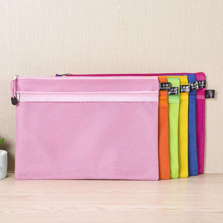 

A4 File Holder Currently Available Wholesale Waterproof Oxford Cloth Double Layer Zipper Bag Can Be Printed Logo Ou Sheng OS306