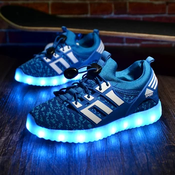 2020 New Kids USB Luminous Sneakers Glowing Children Lights Up Shoes With Led Slippers Girls Illuminated Krasovki Footwear Boys 1