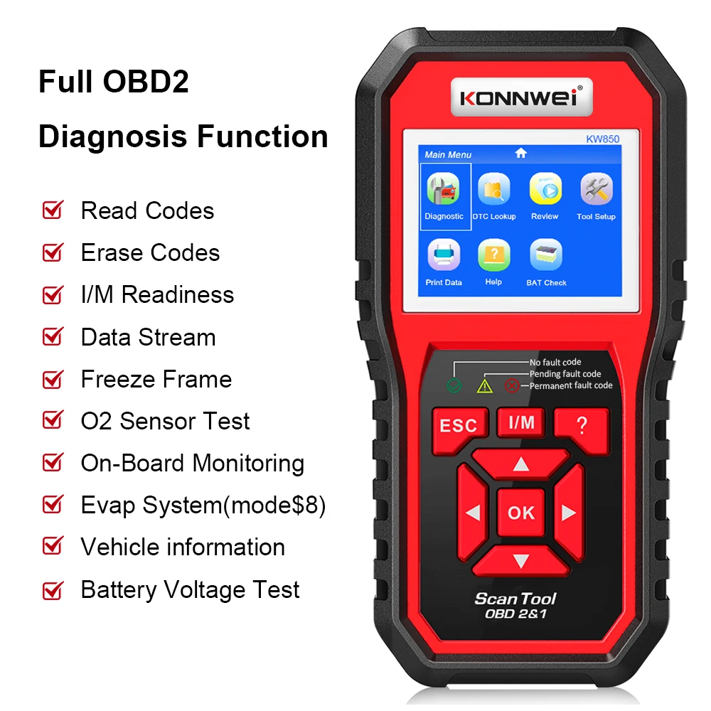 US KONNWEI KW850 Pro Car SUV OBD2 OBDII EOBD Diagnostic Scanner Code Reader 12V 