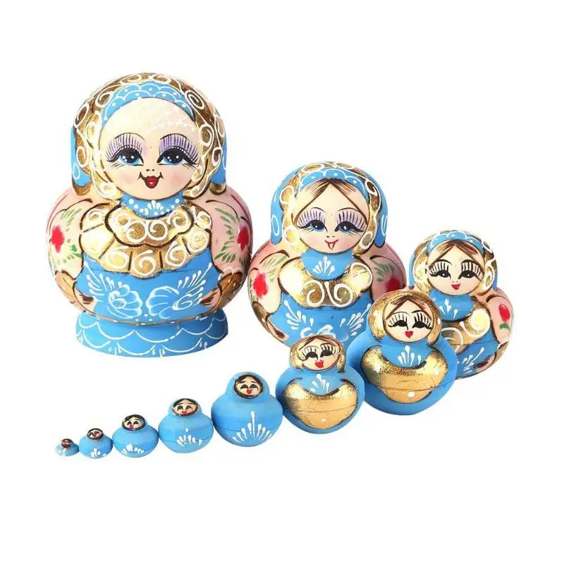 10 шт./компл. Детский свитер с рисунком пингвина русский Matryoshka куклы деревянная матрешка игрушка в подарок - Цвет: 10pcs Girls G