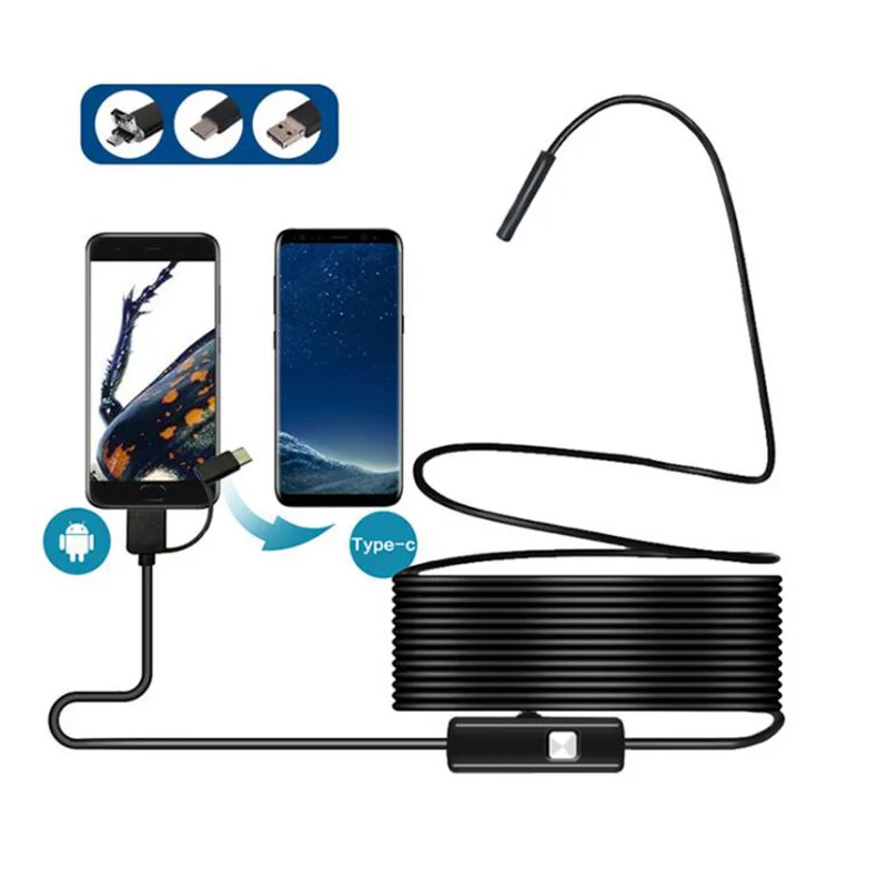Black 3 в 1 эндоскопе Камера 8 мм 720P USB мини Камера IP67 Водонепроницаемый 8 светодиодный эндоскопии Камера для Windows Macbook ПК с системой андроида - Цвет: Black
