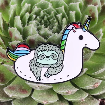 

Sloth with Unicorn enamel Pin cute cartoon animal brooch