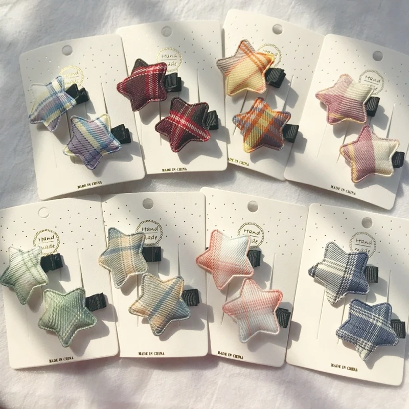 

2-piece Female Girl Hairpin 2020 New Costume Lattice Five-pointed Star Duckbill Clip Korean Fashion Hairpin Cute Headdress