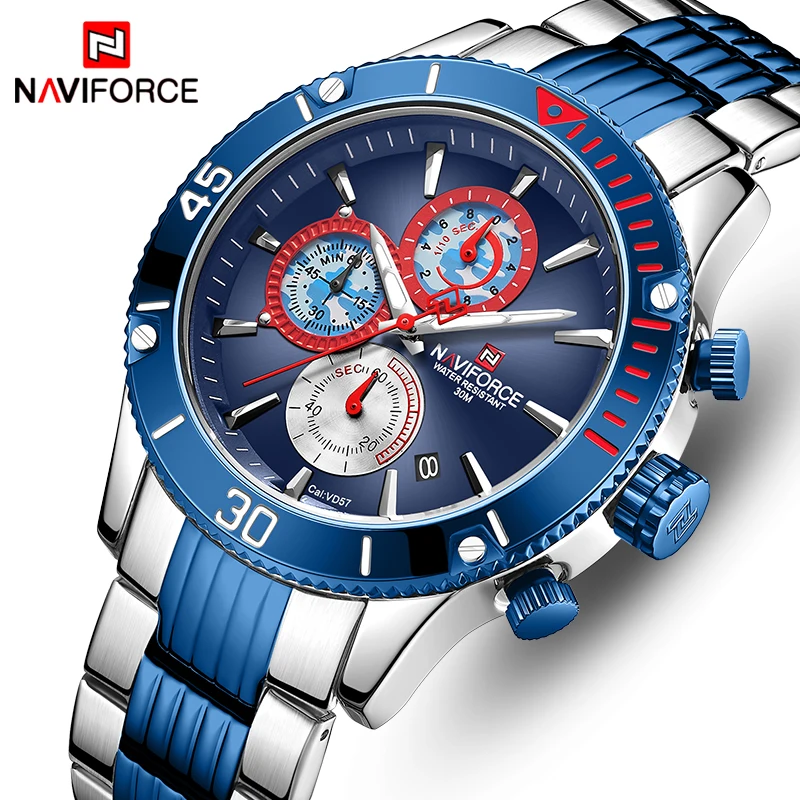 NAVIFORCE мужские часы Топ бренд большой циферблат спортивные Роскошные Кварцевые