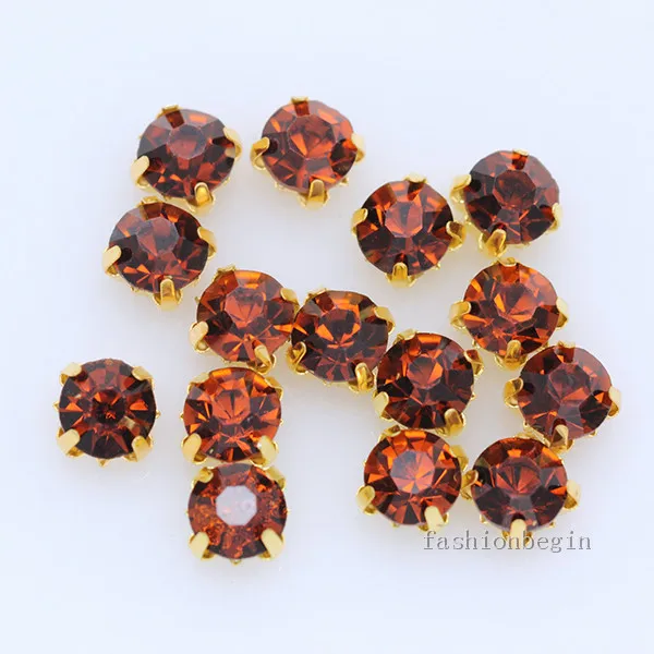 smoked topaz 36p 7 мм Цвет пришить на круглый граненый кристалл Стекло Стразы Драгоценности Золотая основа Montees 4 отверстия камень для пришивания DIY ремесло свадебное платье - Цвет: smoked topaz