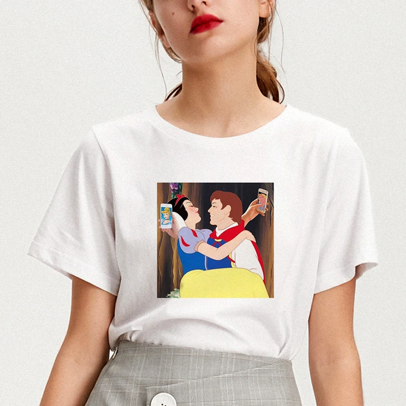 

Summer New T Shirt Women Funny Princess Prince Pattern Printing Harajuku Style Kawaii Clothes Leisure Vogue Women's Top Clothing