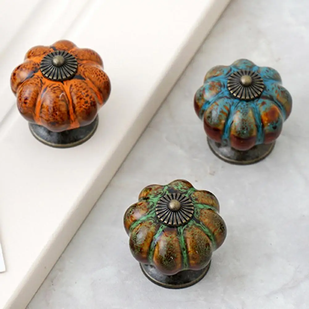 Retro Round Pumpkin Shape Ceramic Drawer Cabinet Wardrobe Door Handle Knob Decor | Дом и сад