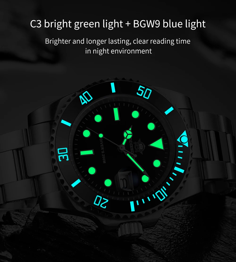 2020 New Fashion Watch Stainless Steel Diver Watch 200M C3Super luminous Sport luxury stainless steel watch Quartz Men's Watch