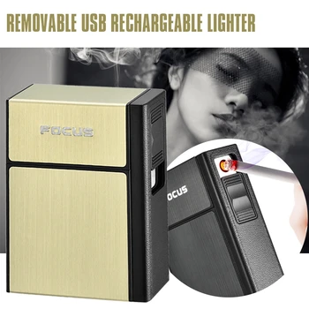 

20 Pieces Capacity For Cigarette Tobacco Fashion Cigarette box with Removable windproof lighter usb chargeable portable Durable