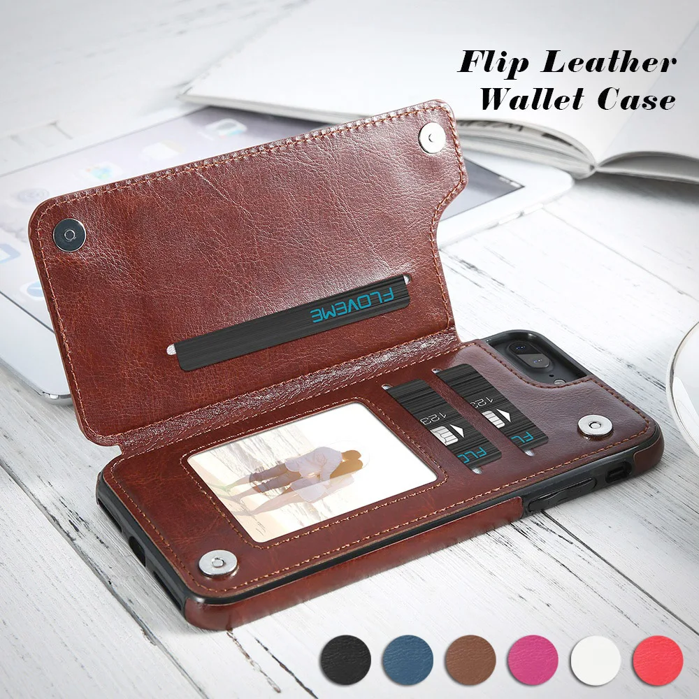 

Leather Wallet Case for iPhone 8 7 6 6s Plus X XR XS Max Card Slot Flip Stand Cover for Samsung Note 10 8 9 S10 S9 S8 Plus Cases