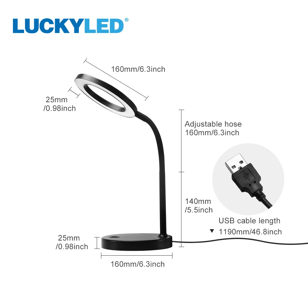 LUCKYLED Led Desk Lamp 5W Dimmable Modern Nordic Style Table Light USB with Touch Sensor Switch for Bedroom Bedside Livingroom images - 6