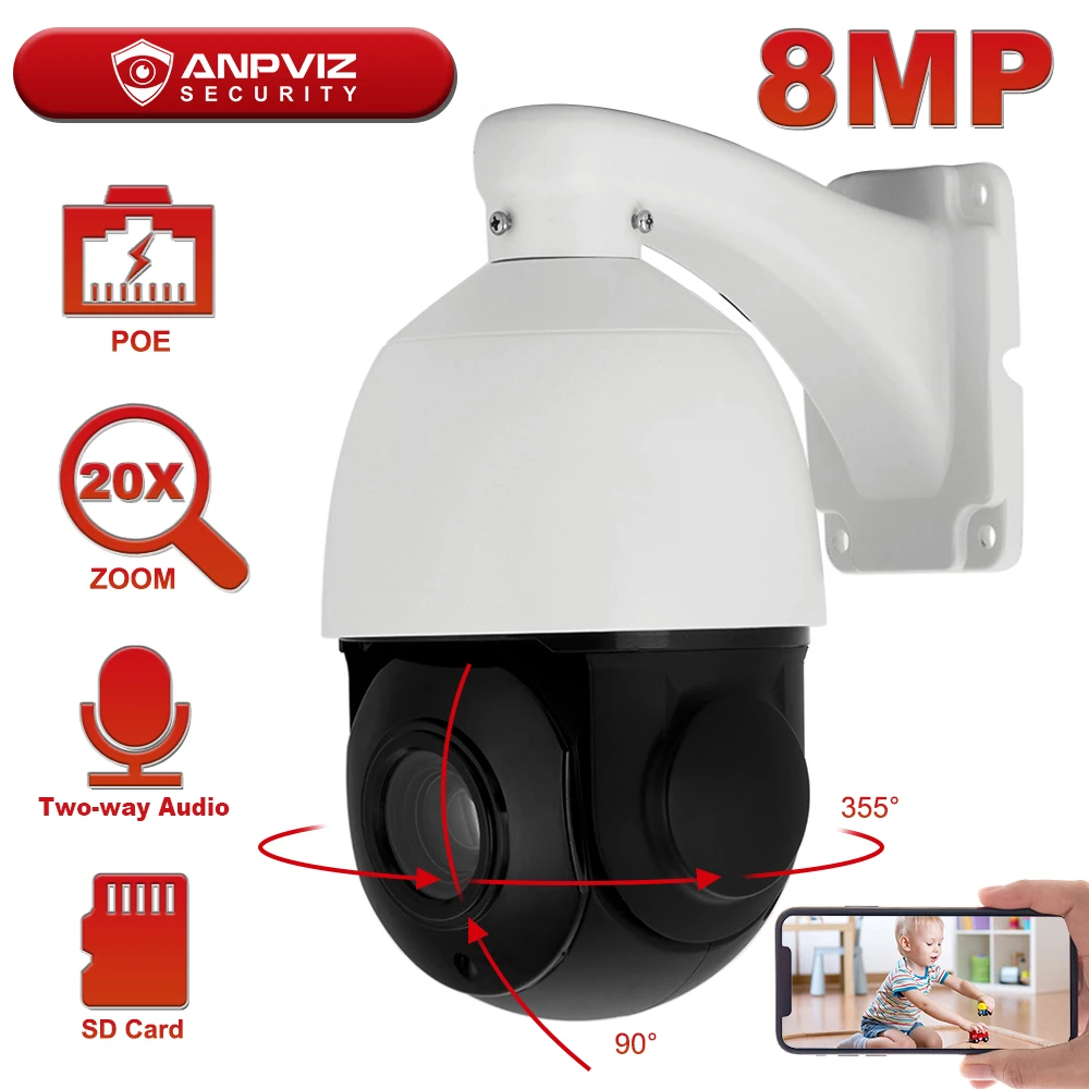 Hikvision caméra de Surveillance extérieure IP PTZ 8MP POE, Compatible