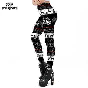 

JIGERJOGER Black white Aztec women's pants Christmas deer printing elastic Leggings womens pants leggings sport women fitness