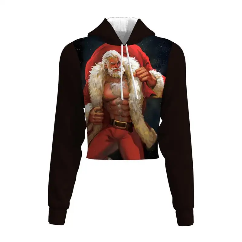 Новинка, рождественские женские укороченные толстовки с принтом, толстовка с длинным рукавом, Harajuku, повседневная спортивная одежда, веселые рождественские подарки, худи