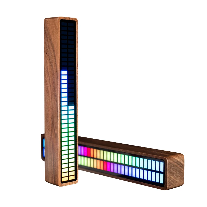 Nvarcher Solid Wood Bluetooth Voice Control Pickup Rhythm Lights Music Spectrum LED RGB Car Atmosphere Audio Level Indicator