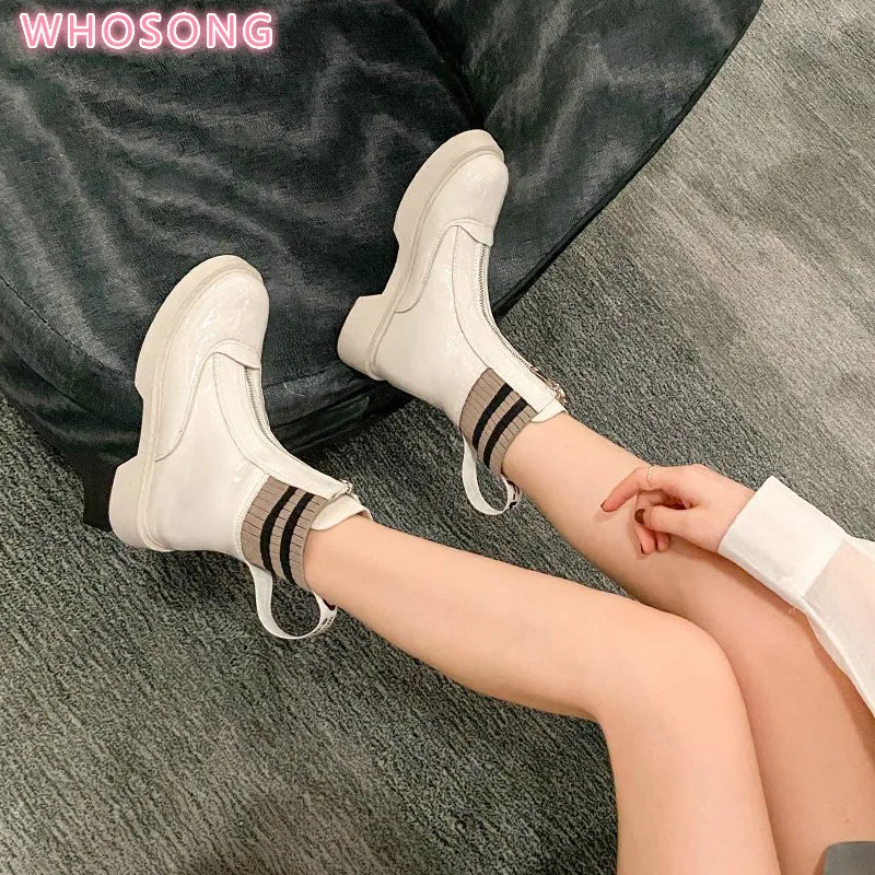 

2020 NEW White Women Ankle Boots Large Size 35-40 Autumn Ladies Platform Split Leather Shoes 2020 Trend Women Motorcycle Boots