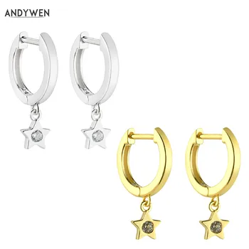 

ANDYWEN 925 Sterling Silver Big Good Hoops Star Crystal Pendant Huggies Cricle Round Pendant Jewelry For Women 2019 Fashion Ear